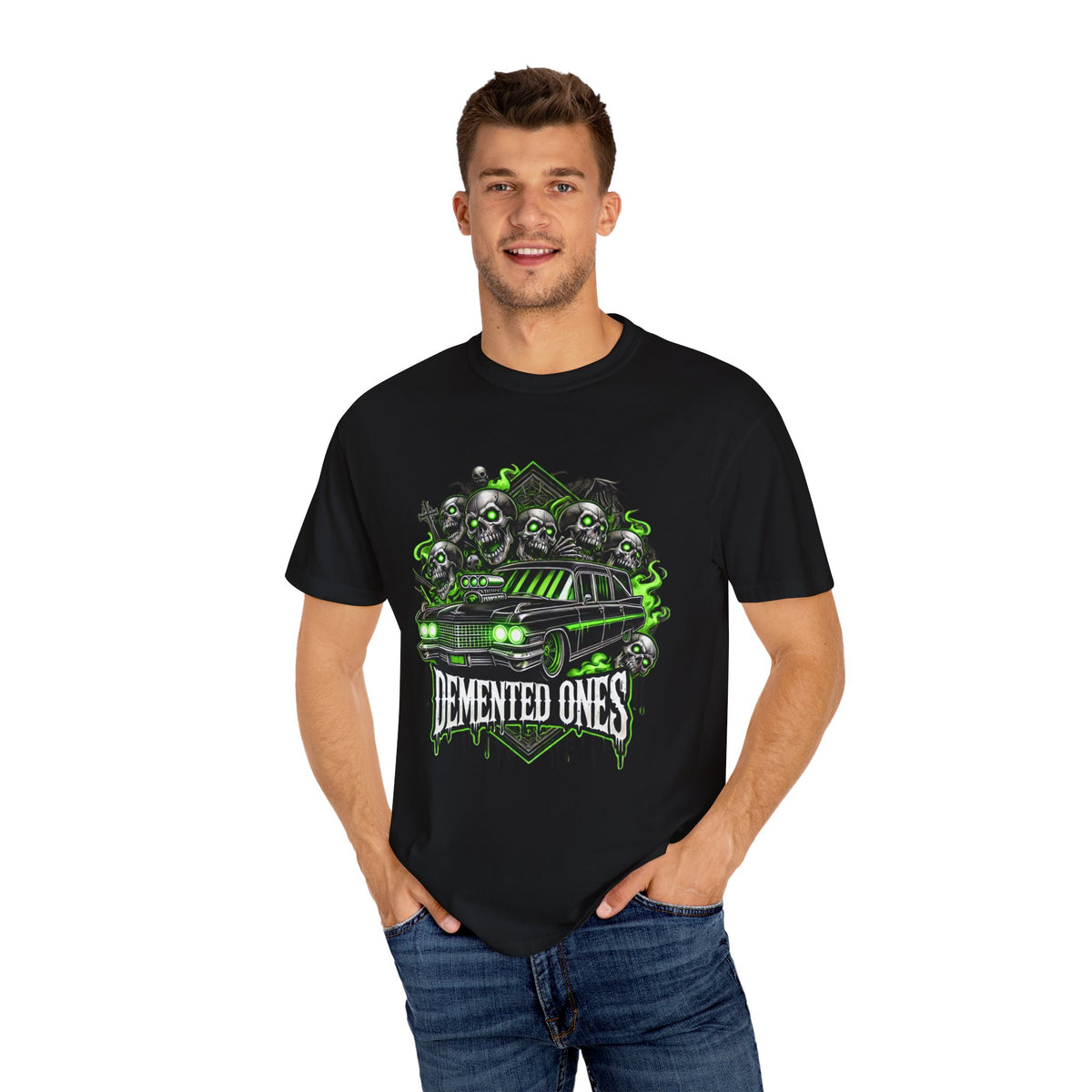 Unisex Garment-Dyed T-shirt – Demented Ones Graphic Tee for Halloween Fans