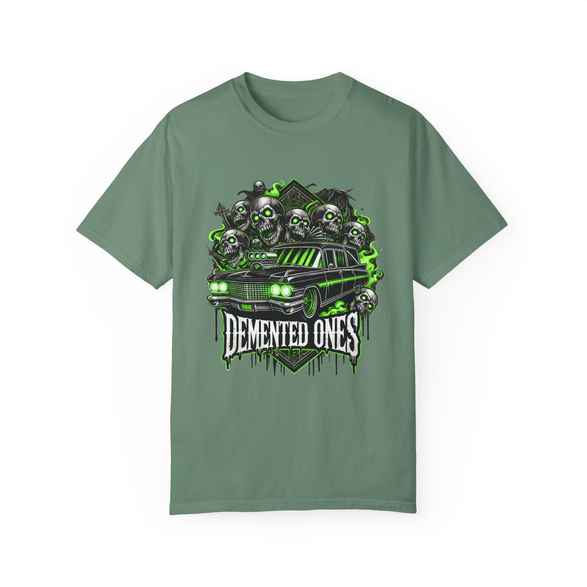 Unisex Garment-Dyed T-shirt – Demented Ones Graphic Tee for Halloween Fans