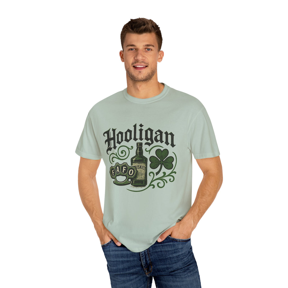 Hooligan T-shirt, Vintage Irish Tee, Unisex Funny Top, Casual Wear, Pub Crawl Outfit, Green Beer Shirt