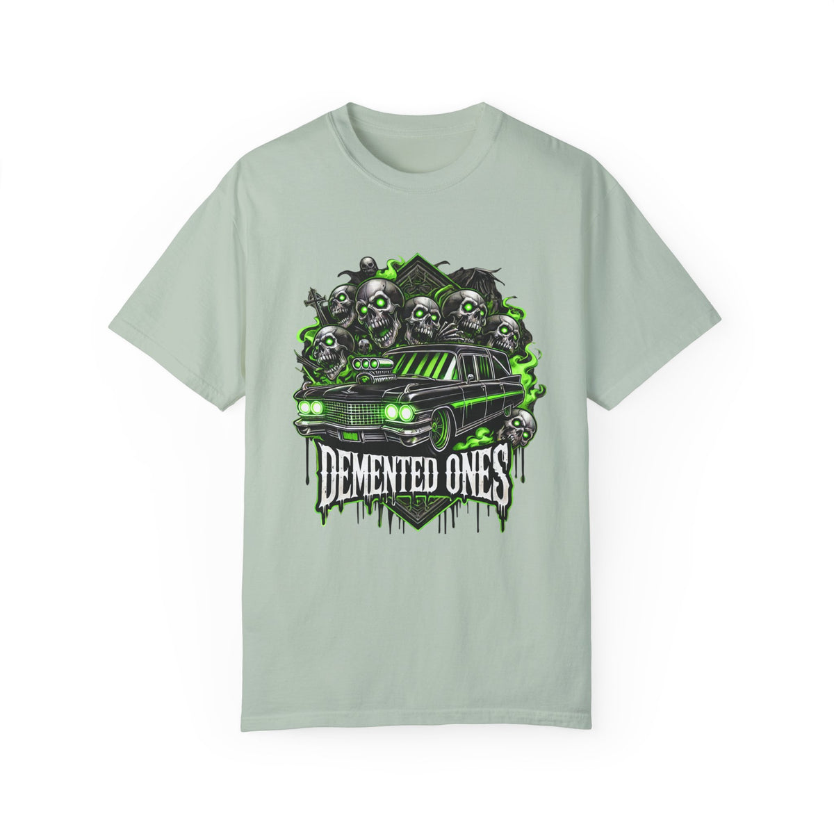 Unisex Garment-Dyed T-shirt – Demented Ones Graphic Tee for Halloween Fans