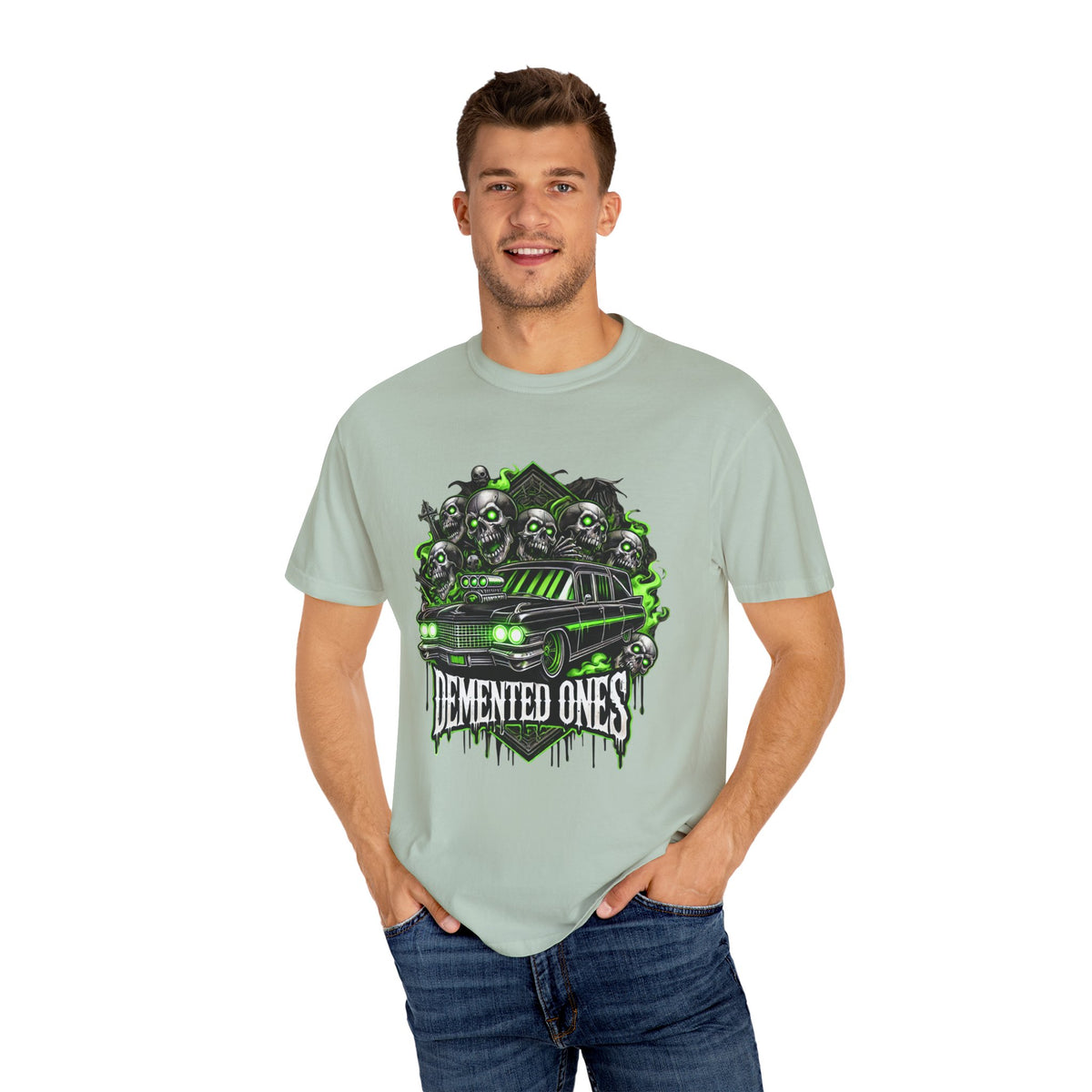 Unisex Garment-Dyed T-shirt – Demented Ones Graphic Tee for Halloween Fans