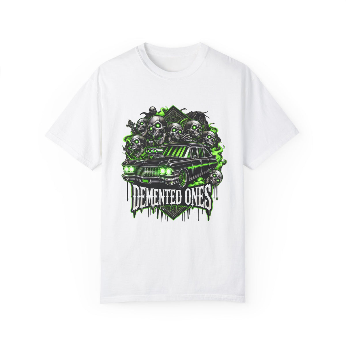 Unisex Garment-Dyed T-shirt – Demented Ones Graphic Tee for Halloween Fans