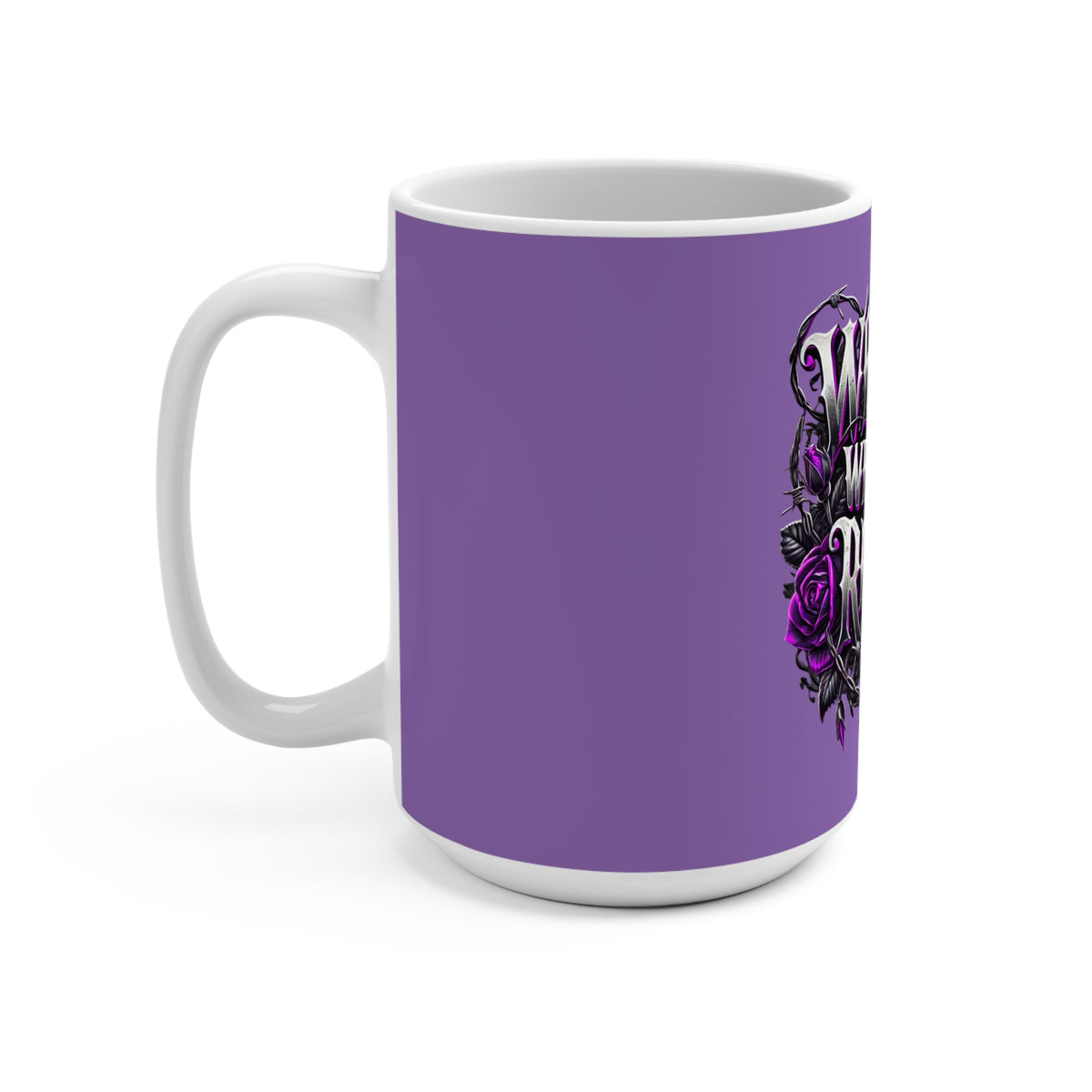 Wench We Ride Rough 15oz Mug - Stylish Purple Floral Coffee Cup for Bikers and Adventurers
