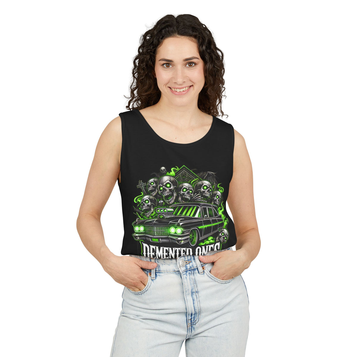 Demented Ones Hearse Graphic Tank Top, Unisex Casual Wear, Halloween Party Shirt, Summer Festival Attire, Spooky Design Apparel