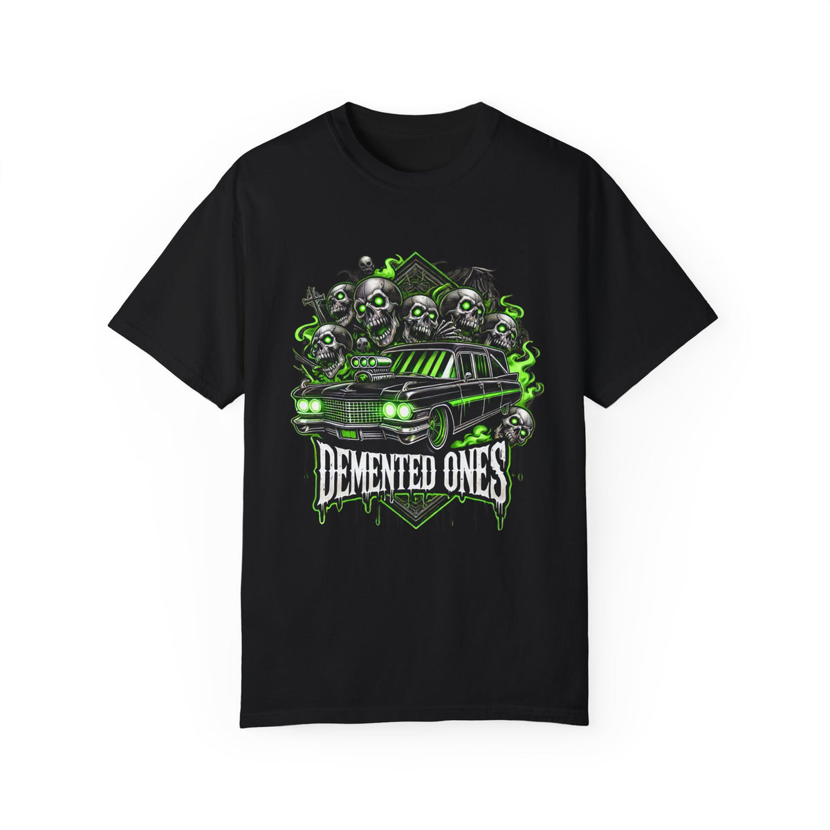 Unisex Garment-Dyed T-shirt – Demented Ones Graphic Tee for Halloween Fans
